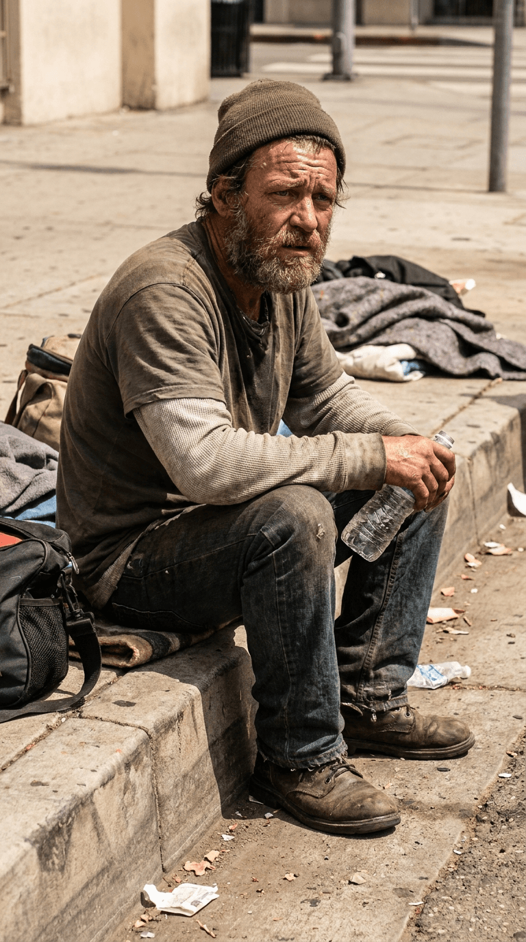 Homeless Man — Film where he'll appear — your hallway, bedroom, or front door — and we'll add them in.